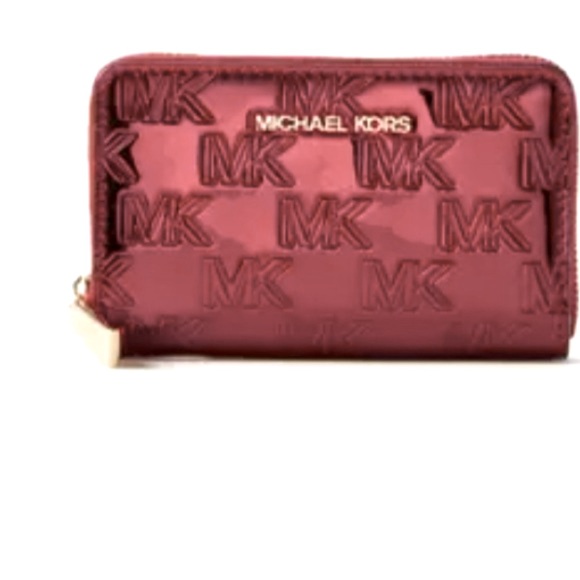 ♥️MICHAEL KORS♥️Deep Red Rouge Jet Set Small Zip Around Card Case w/Gift Box/NWT - Picture 1 of 8